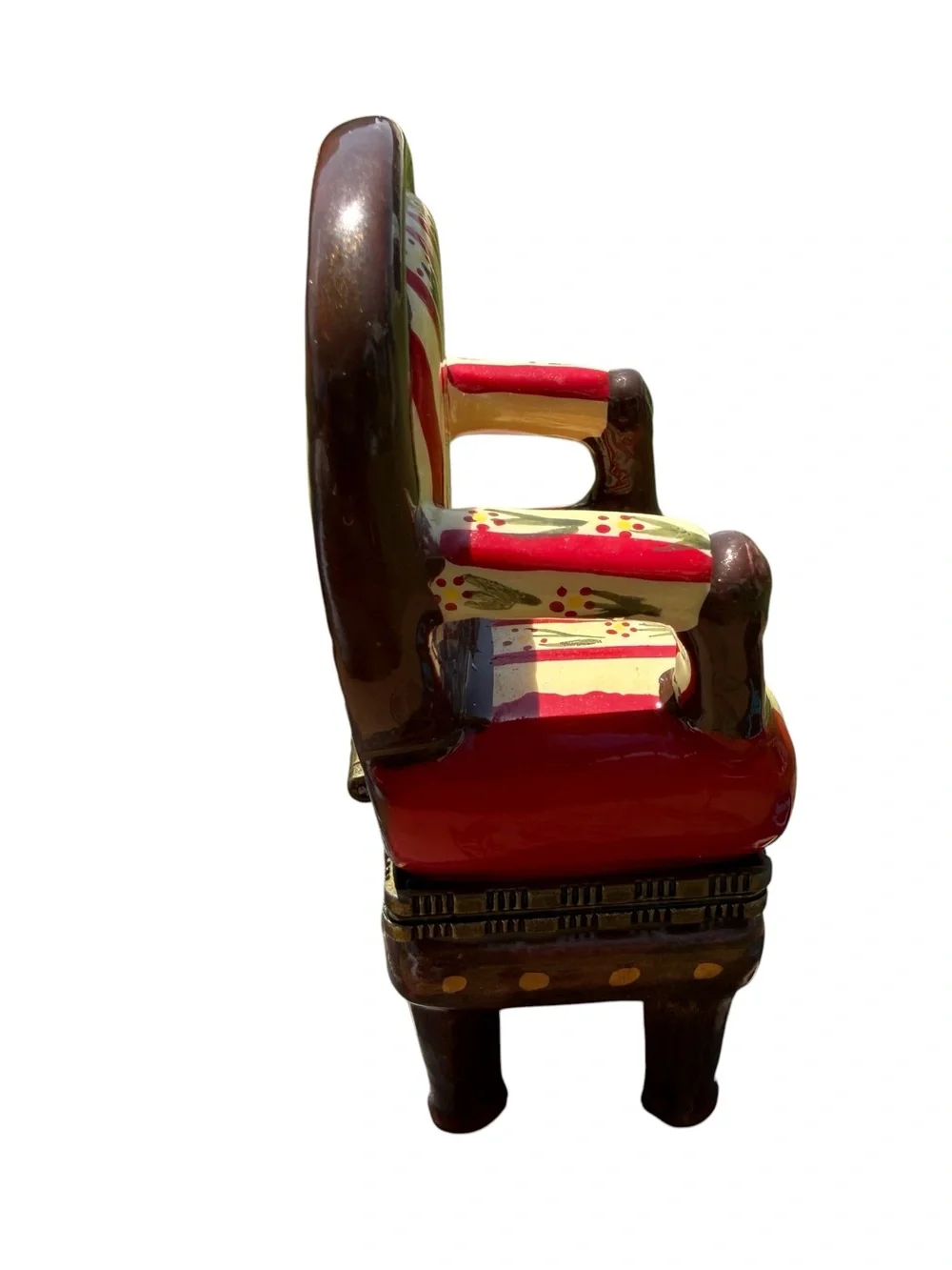 Vintage Armchair Trinket Box Chair Shaped Hinged Jewelry Box Ceramic Keepsake 4”